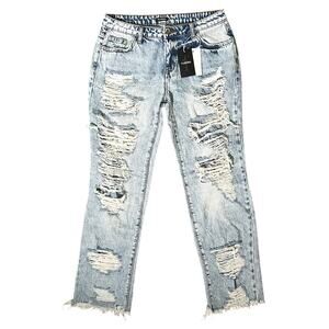 NWT Flamingo Ripped High-Rise Raw Hem Jeans Women's Large (31x30)